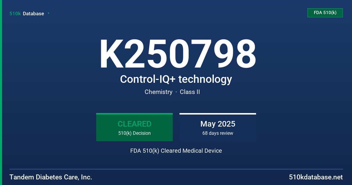K250798 Control-IQ+ technology FDA 510(k) Cleared Medical Device