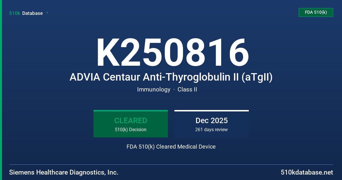 K250816 ADVIA Centaur Anti-Thyroglobulin II (aTgII) FDA 510(k) Cleared Medical Device