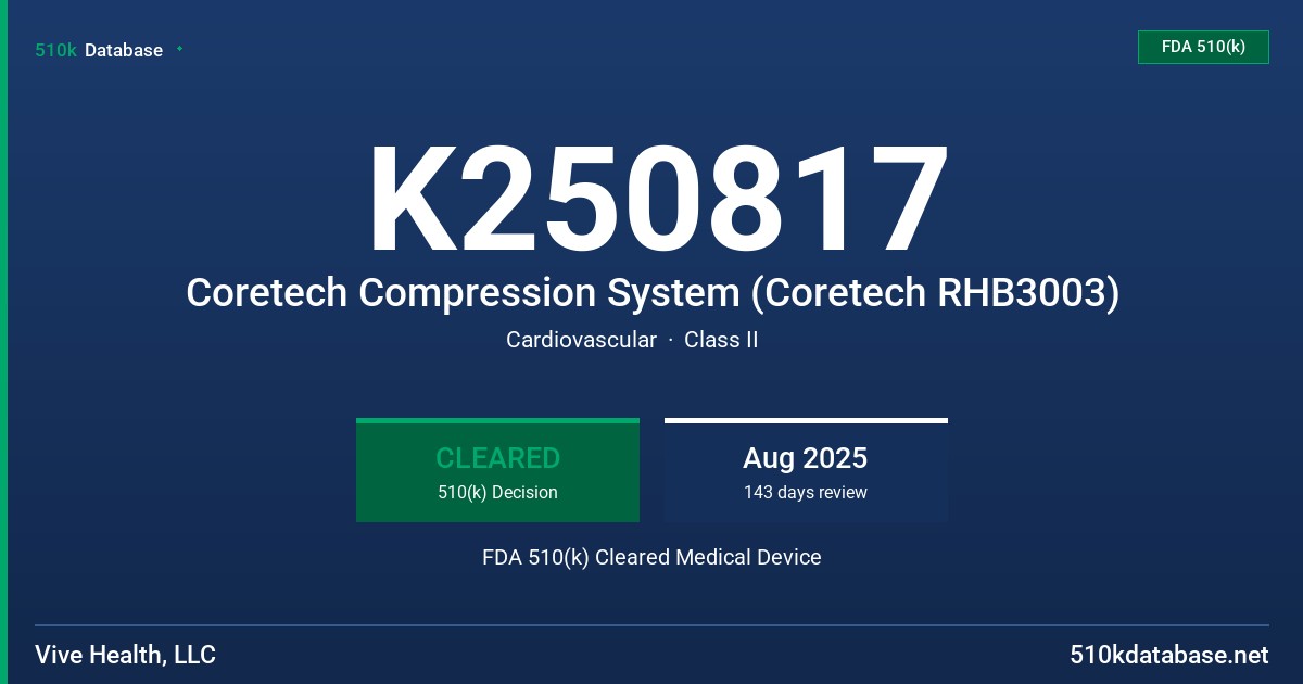 K250817 Coretech Compression System (Coretech RHB3003) FDA 510(k) Cleared Medical Device