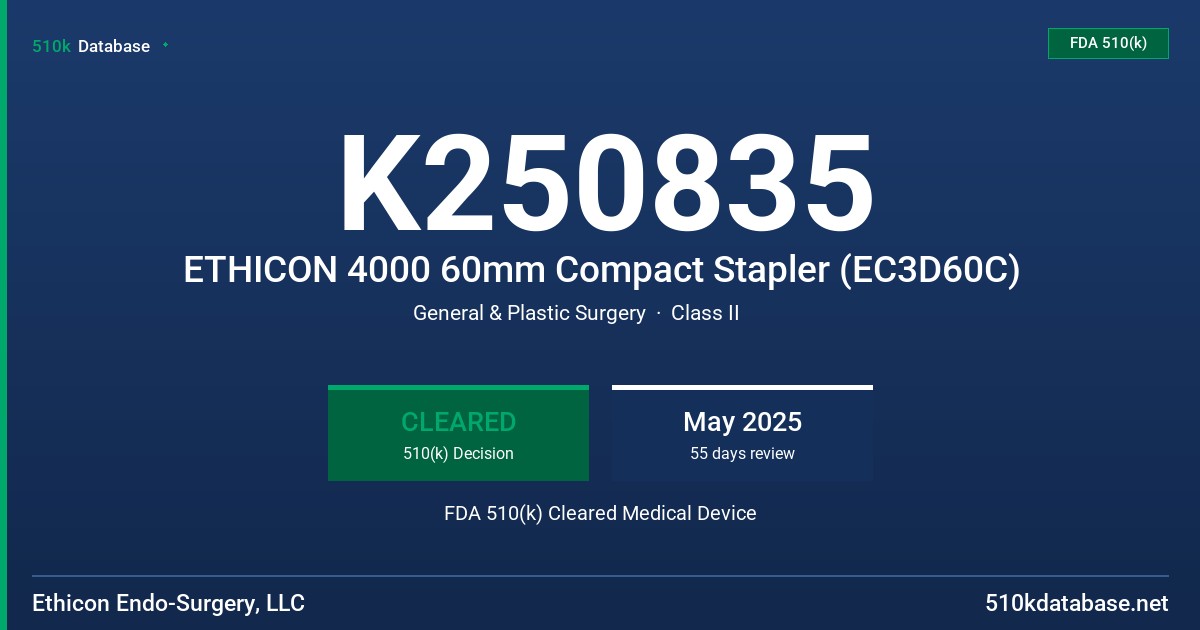 K250835 ETHICON 4000 60mm Compact Stapler (EC3D60C) FDA 510(k) Cleared Medical Device