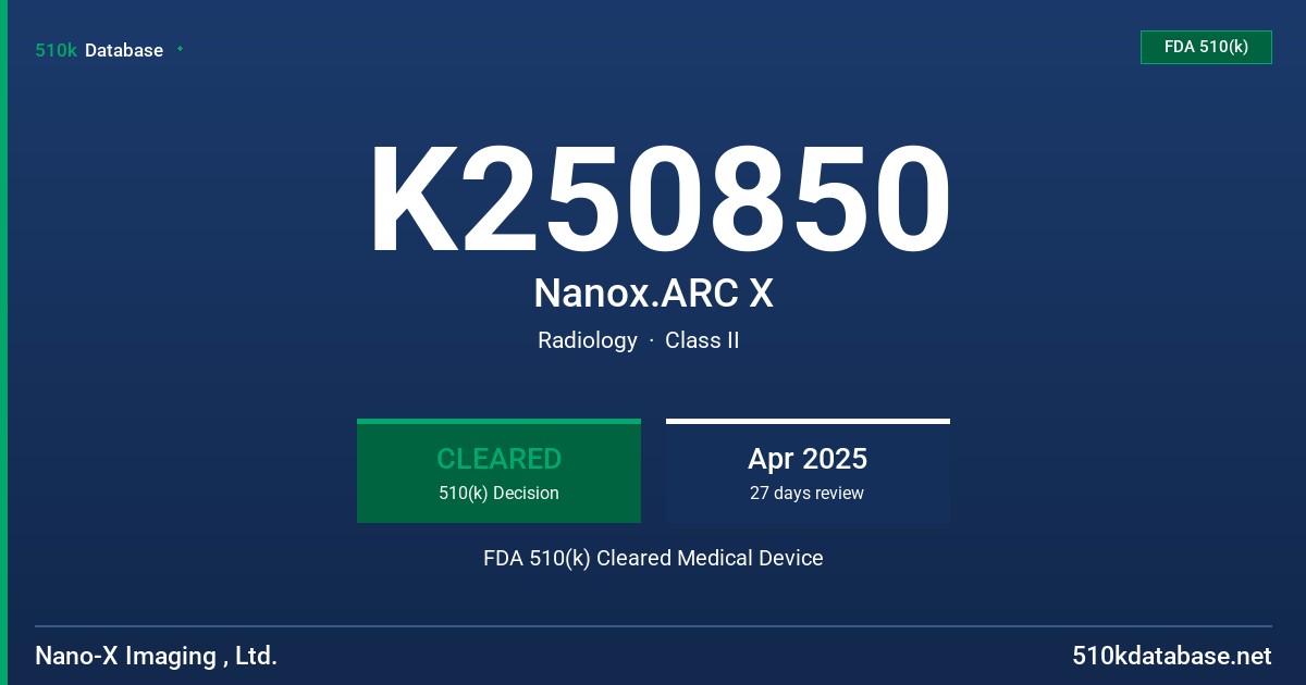 K250850 Nanox.ARC X FDA 510(k) Cleared Medical Device