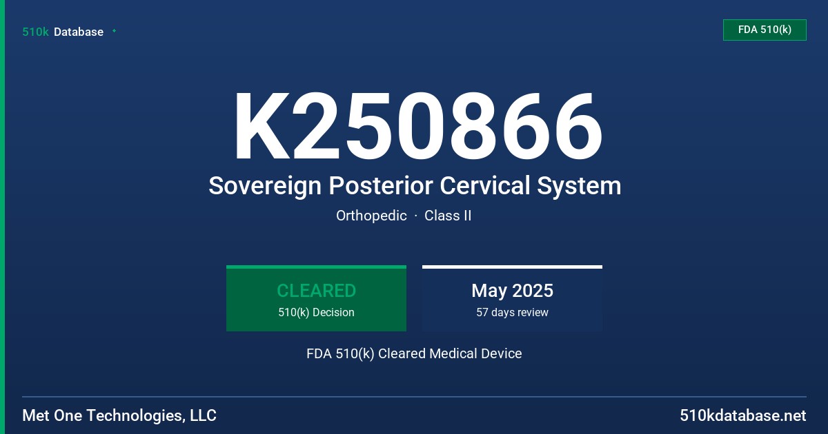 K250866 Sovereign Posterior Cervical System FDA 510(k) Cleared Medical Device