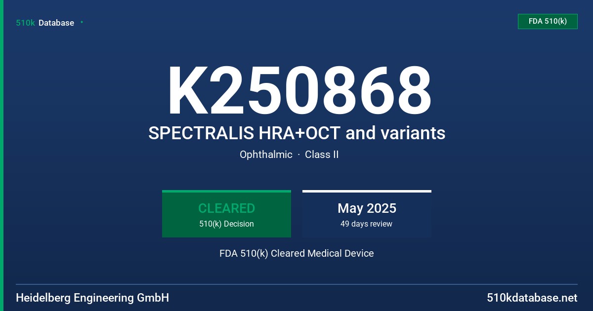 K250868 SPECTRALIS HRA+OCT and variants FDA 510(k) Cleared Medical Device