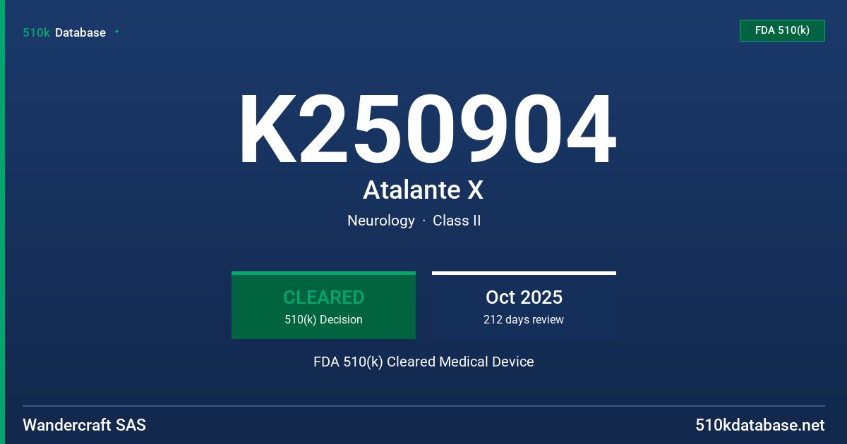 K250904 Atalante X FDA 510(k) Cleared Medical Device