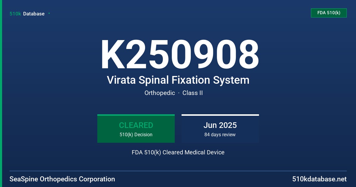 K250908 Virata Spinal Fixation System FDA 510(k) Cleared Medical Device