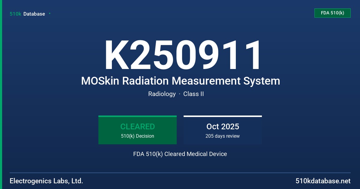 K250911 MOSkin Radiation Measurement System FDA 510(k) Cleared Medical Device