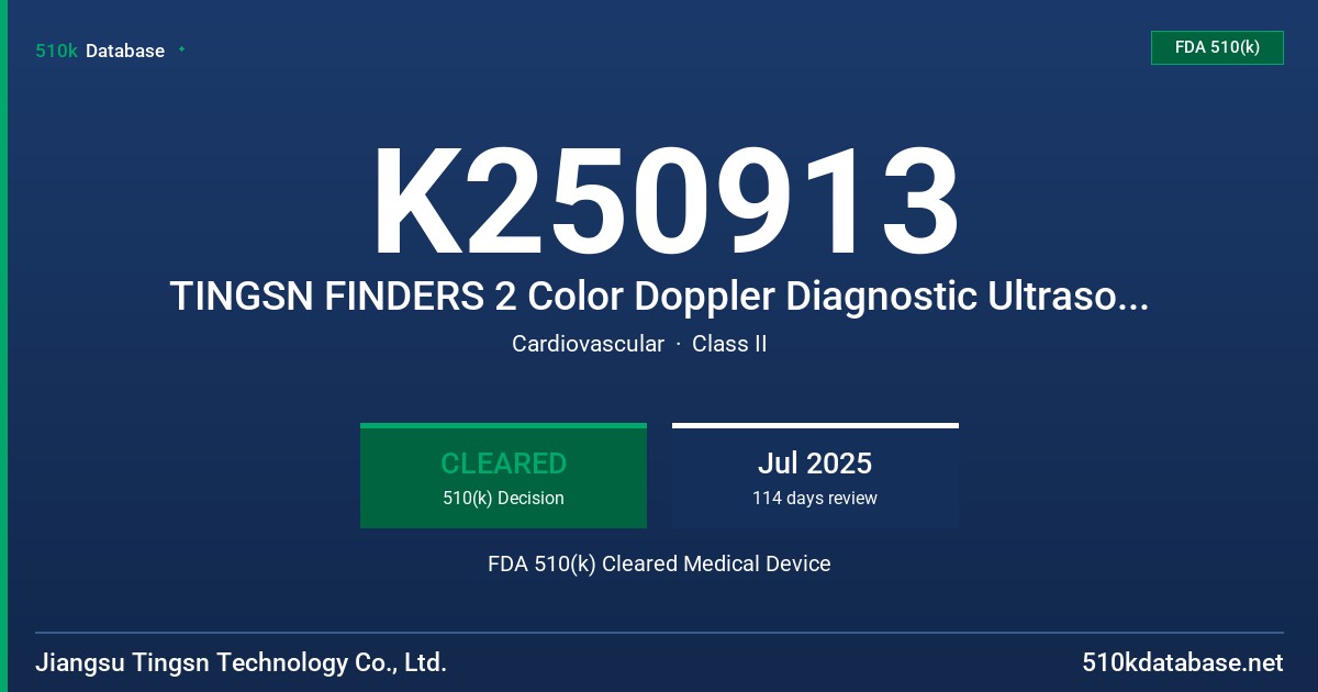 K250913 TINGSN FINDERS 2 Color Doppler Diagnostic Ultrasound System FDA 510(k) Cleared Medical Device