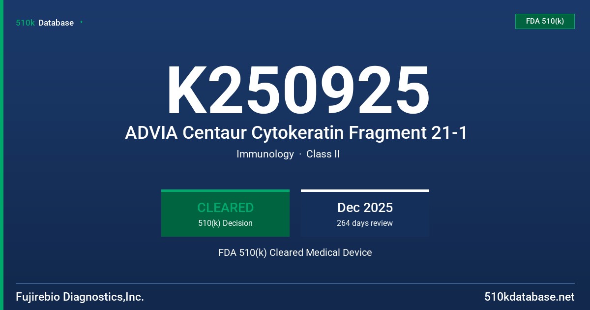 K250925 ADVIA Centaur Cytokeratin Fragment 21-1 FDA 510(k) Cleared Medical Device