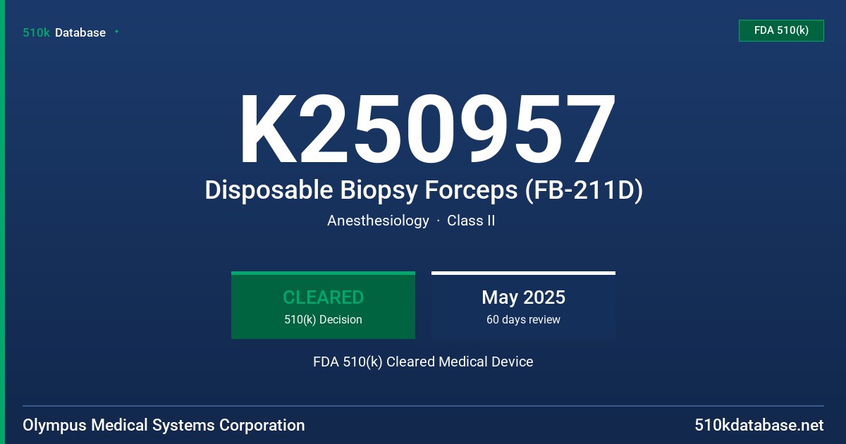 K250957 Disposable Biopsy Forceps (FB-211D) FDA 510(k) Cleared Medical Device
