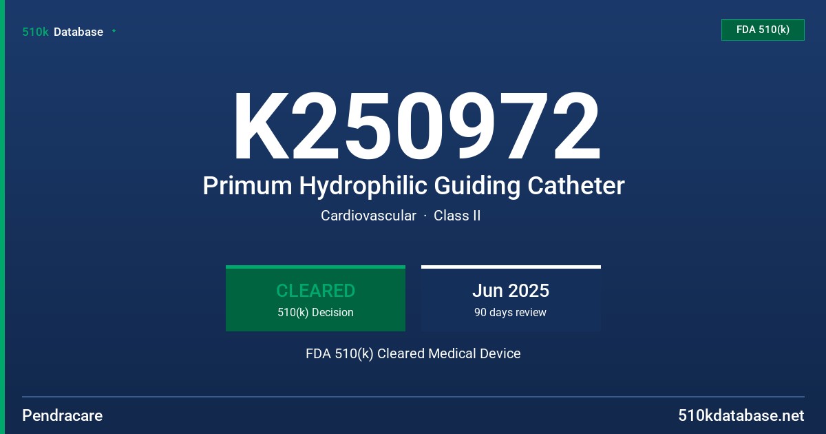 K250972 Primum Hydrophilic Guiding Catheter FDA 510(k) Cleared Medical Device