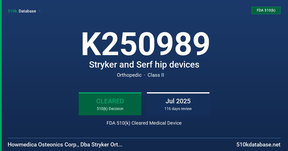 K250989 Stryker and Serf hip devices FDA 510(k) Cleared Medical Device