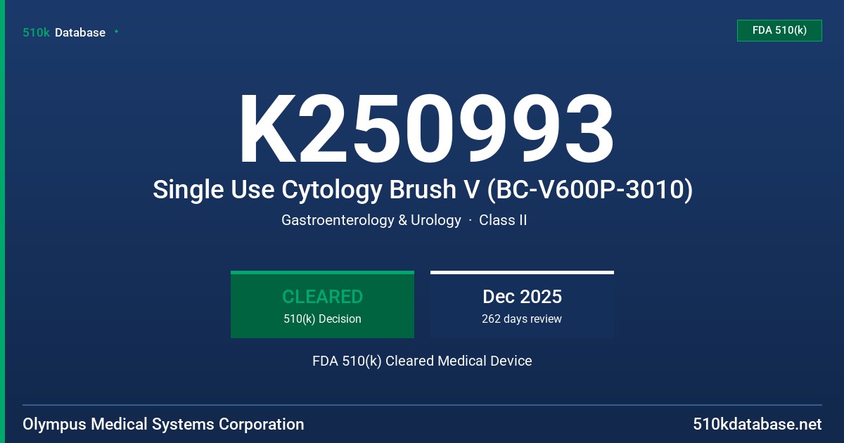 K250993 Single Use Cytology Brush V (BC-V600P-3010) FDA 510(k) Cleared Medical Device