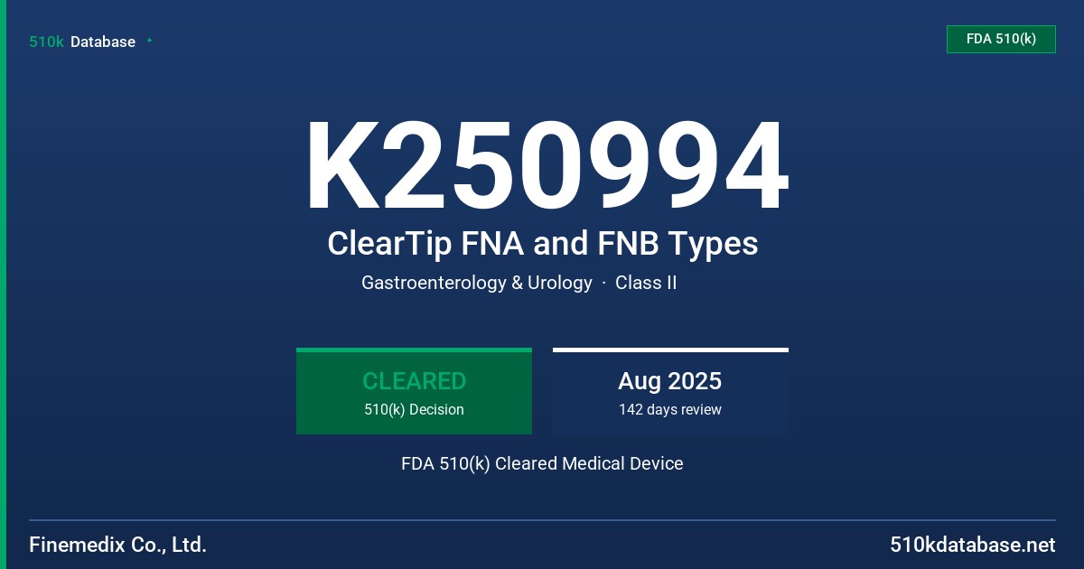K250994 ClearTip FNA and FNB Types FDA 510(k) Cleared Medical Device