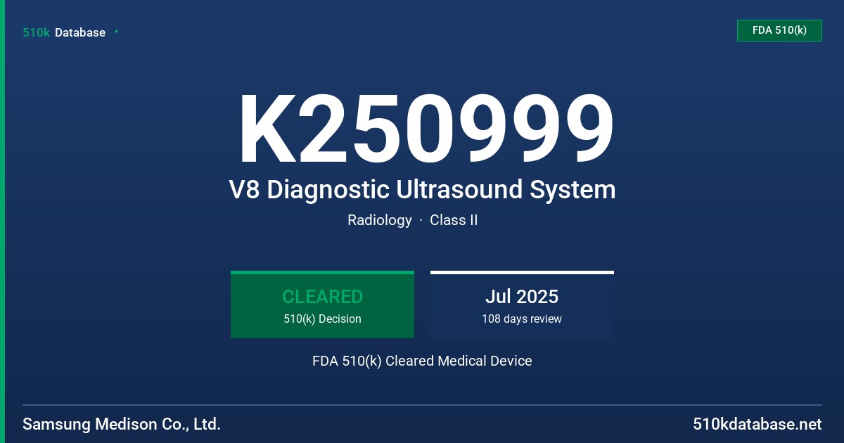 K250999 V8 Diagnostic Ultrasound System FDA 510(k) Cleared Medical Device