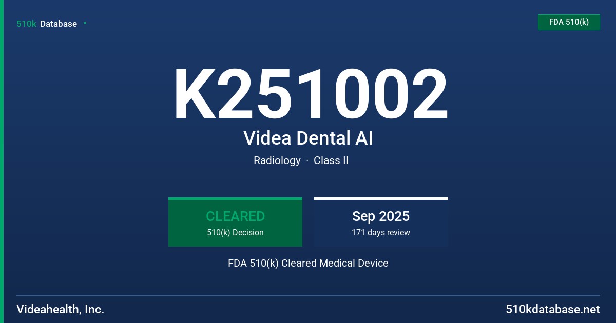K251002 Videa Dental AI FDA 510(k) Cleared Medical Device