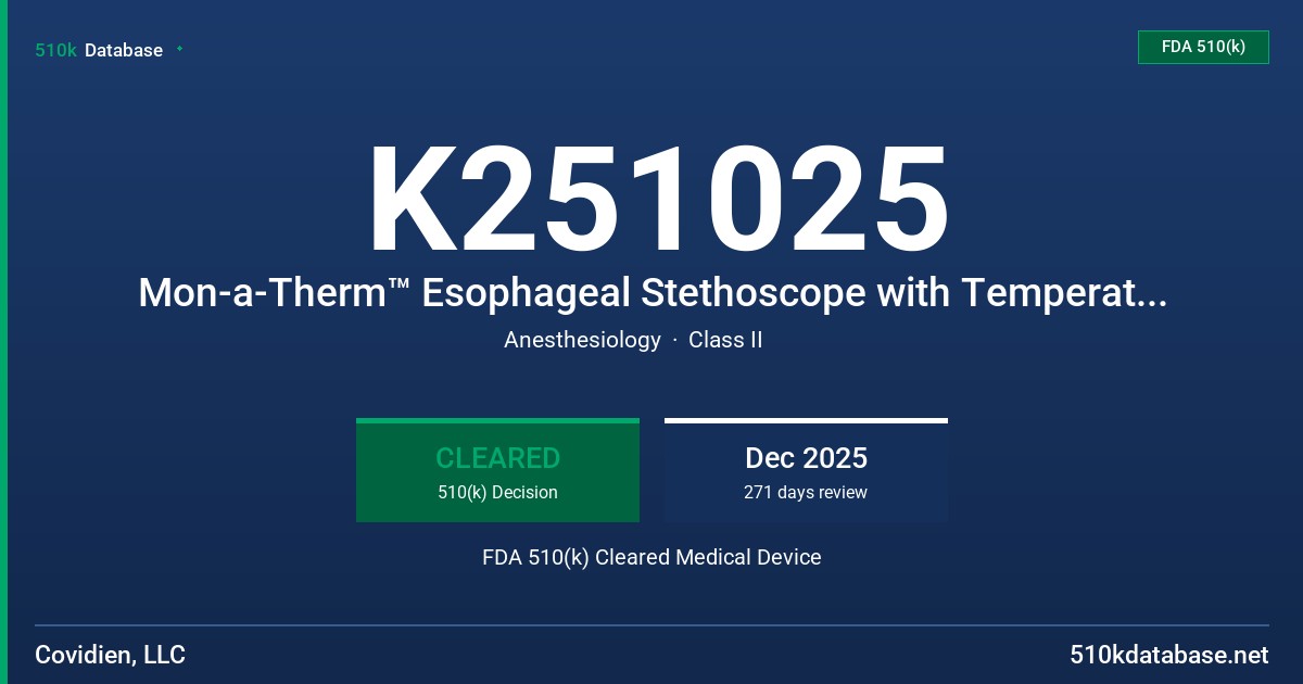 K251025 Mon-a-Therm™ Esophageal Stethoscope with Temperature Sensor 400TM (90041, 90042, 90043, 90049) FDA 510(k) Cleared Medical Device