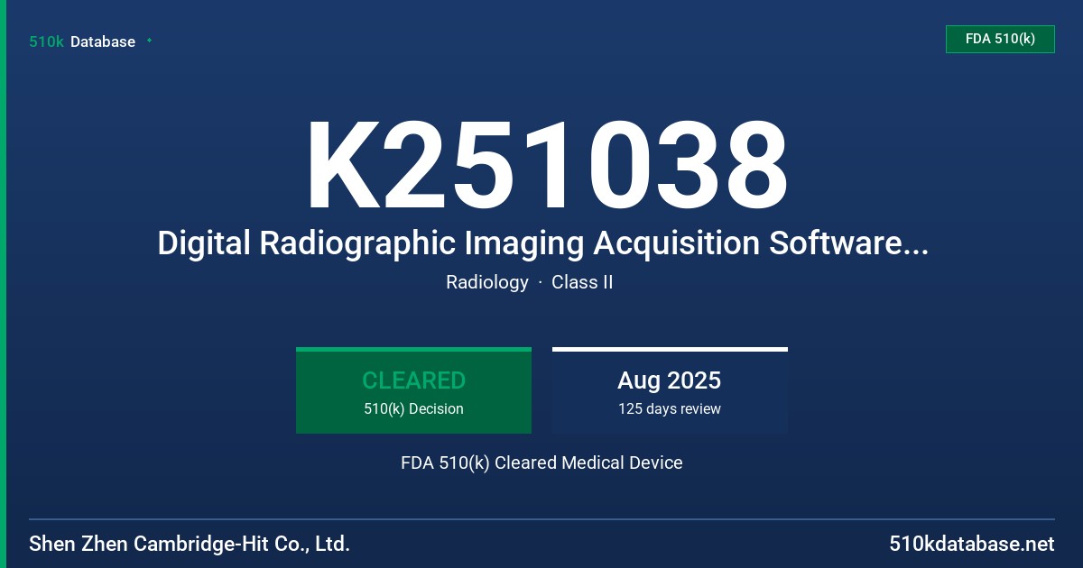 K251038 Digital Radiographic Imaging Acquisition Software - DR (RiasDR) FDA 510(k) Cleared Medical Device