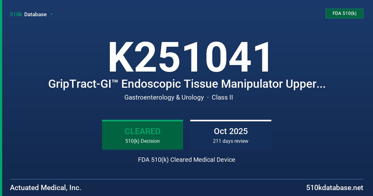 K251041 GripTract-GI™ Endoscopic Tissue Manipulator Upper GI Model GT-GS100 FDA 510(k) Cleared Medical Device