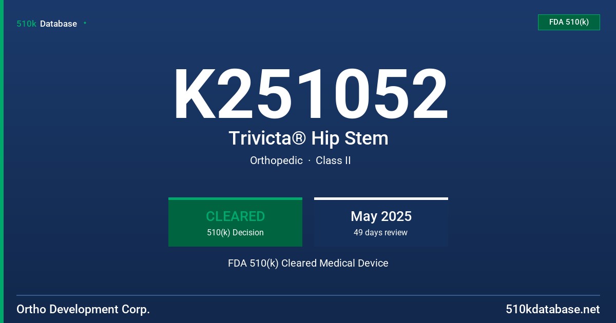 K251052 Trivicta® Hip Stem FDA 510(k) Cleared Medical Device