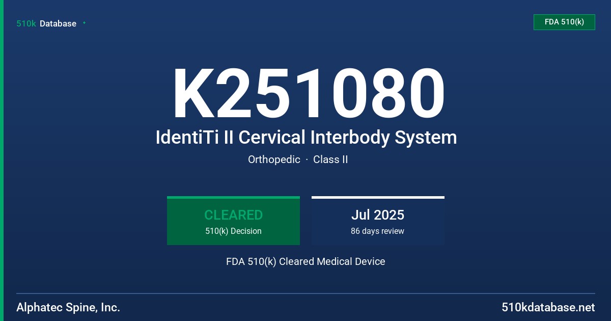 K251080 IdentiTi II Cervical Interbody System FDA 510(k) Cleared Medical Device