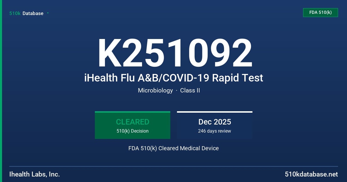 K251092 iHealth Flu A&B/COVID-19 Rapid Test FDA 510(k) Cleared Medical Device