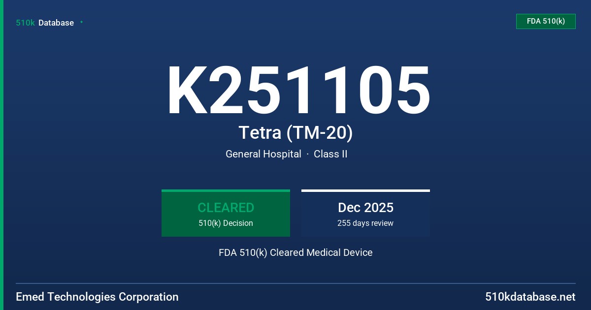 K251105 Tetra (TM-20) FDA 510(k) Cleared Medical Device