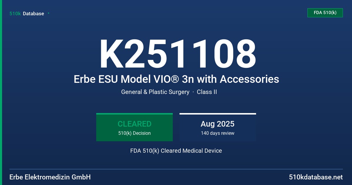 K251108 Erbe ESU Model VIO® 3n with Accessories FDA 510(k) Cleared Medical Device