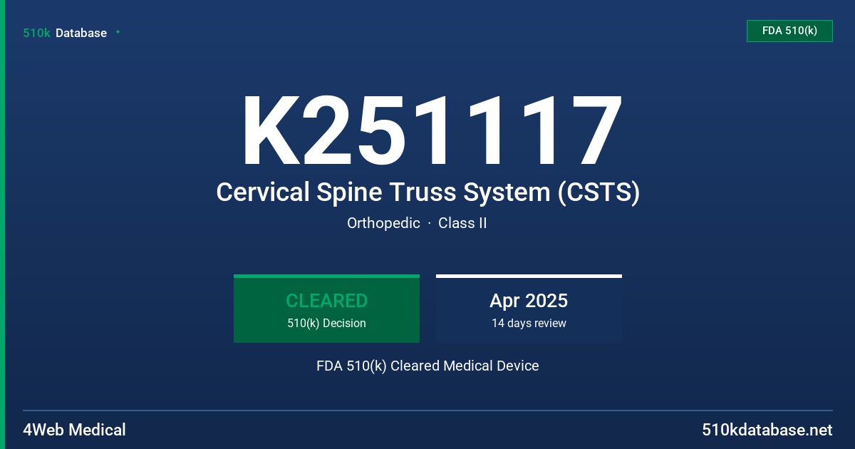 K251117 Cervical Spine Truss System (CSTS) FDA 510(k) Cleared Medical Device