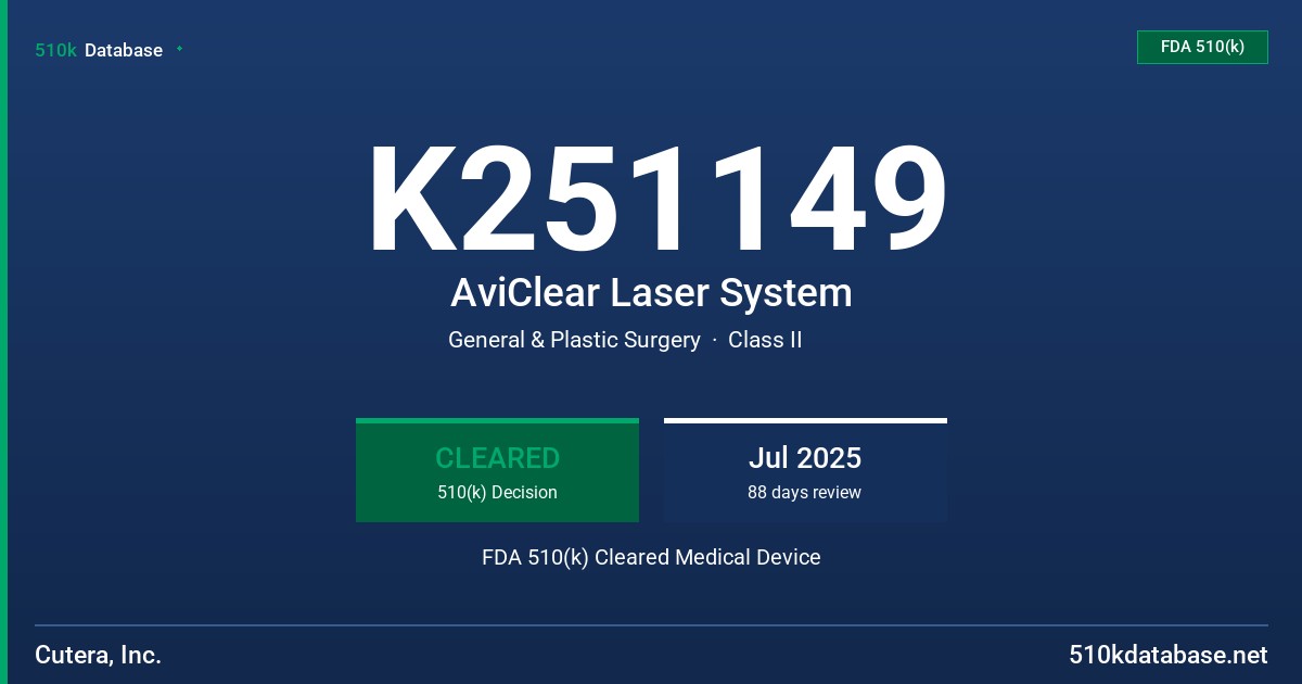 K251149 AviClear Laser System FDA 510(k) Cleared Medical Device