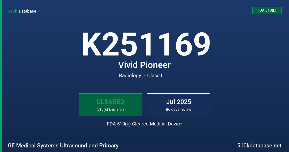 K251169 Vivid Pioneer FDA 510(k) Cleared Medical Device