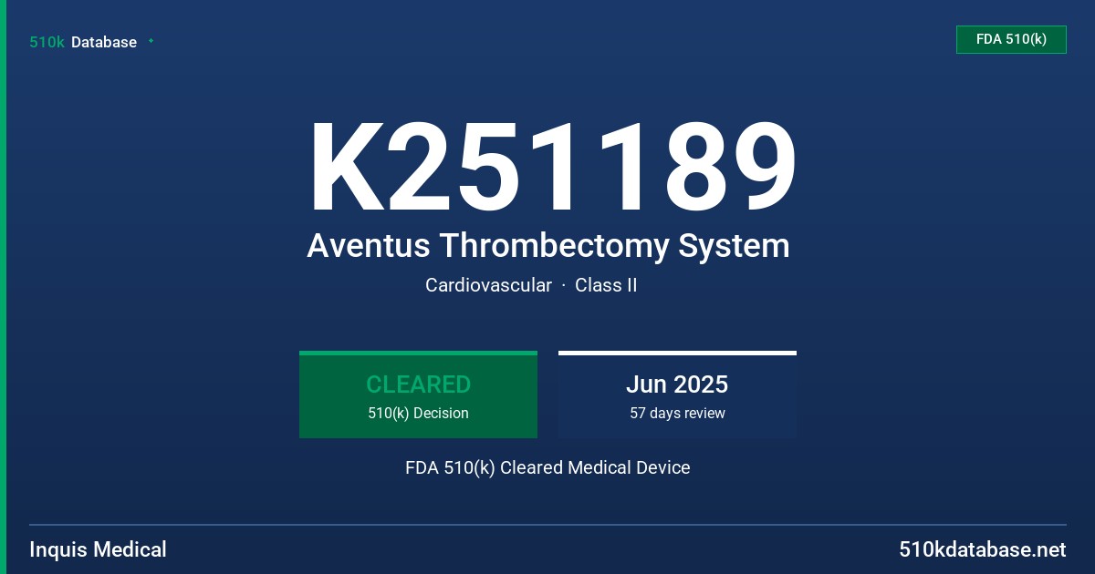 K251189 Aventus Thrombectomy System FDA 510(k) Cleared Medical Device