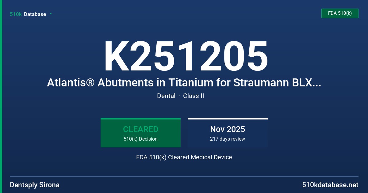 K251205 Atlantis® Abutments in Titanium for Straumann BLX and Neodent GM Implants FDA 510(k) Cleared Medical Device