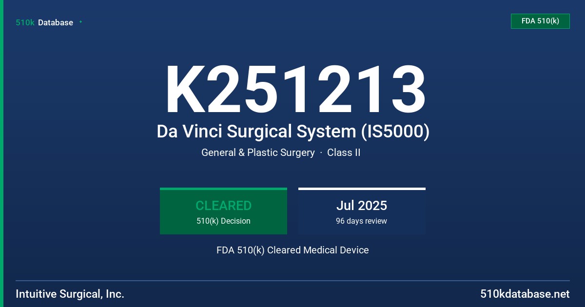 K251213 Da Vinci Surgical System (IS5000) FDA 510(k) Cleared Medical Device