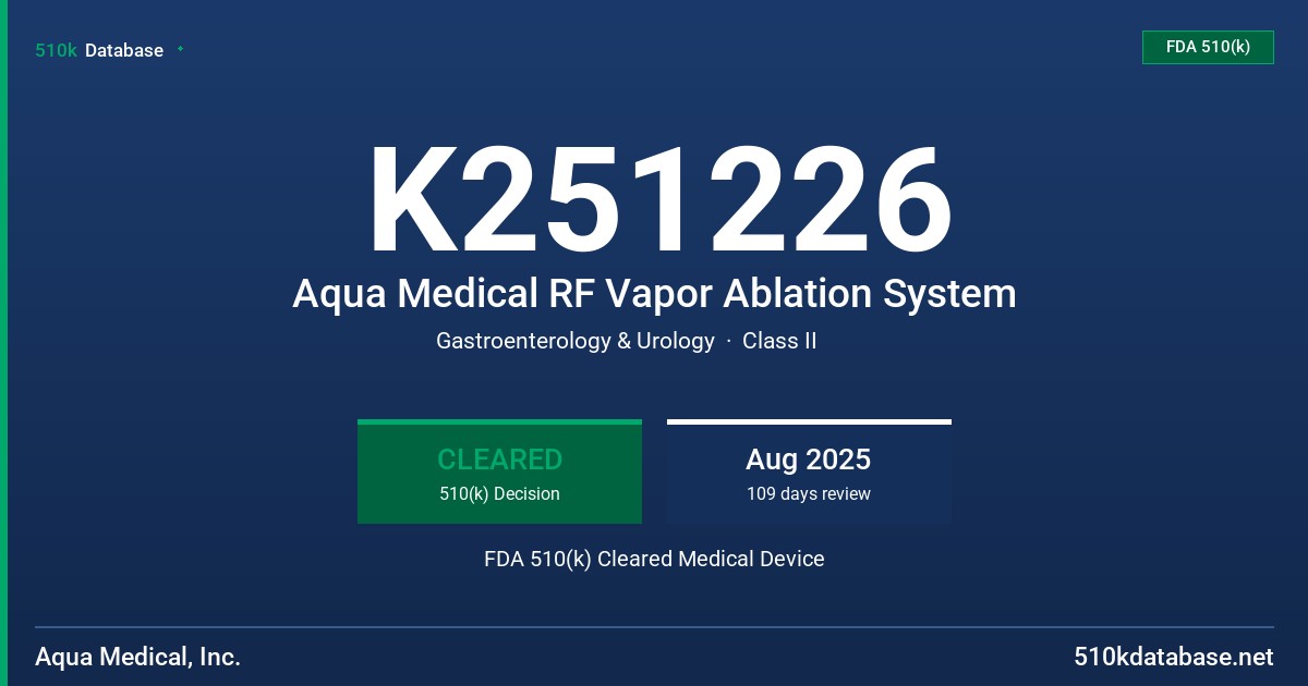 K251226 Aqua Medical RF Vapor Ablation System FDA 510(k) Cleared Medical Device