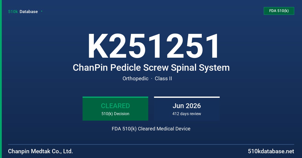K251251 ChanPin Pedicle Screw Spinal System FDA 510(k) Cleared Medical Device