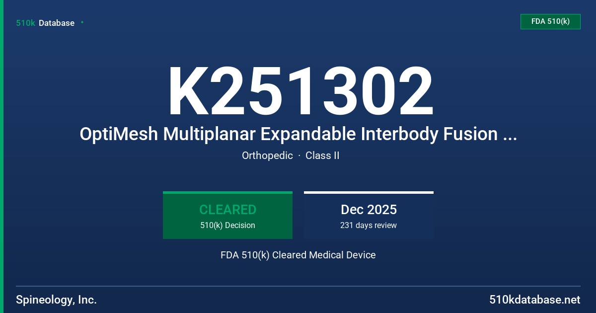 K251302 OptiMesh Multiplanar Expandable Interbody Fusion System FDA 510(k) Cleared Medical Device