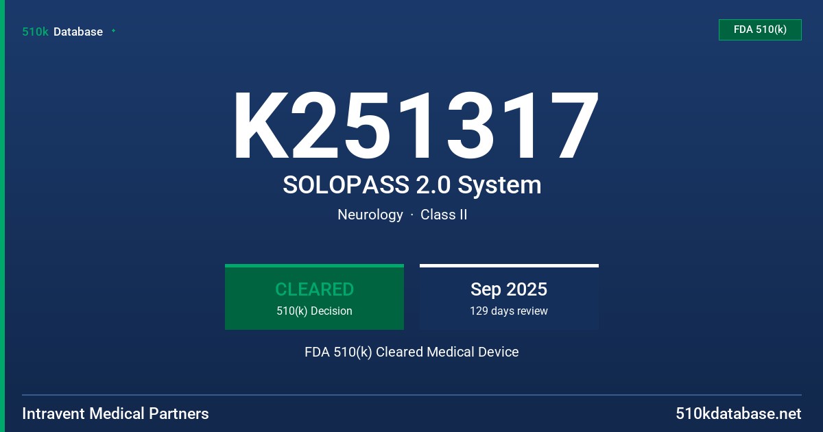 K251317 SOLOPASS 2.0 System FDA 510(k) Cleared Medical Device