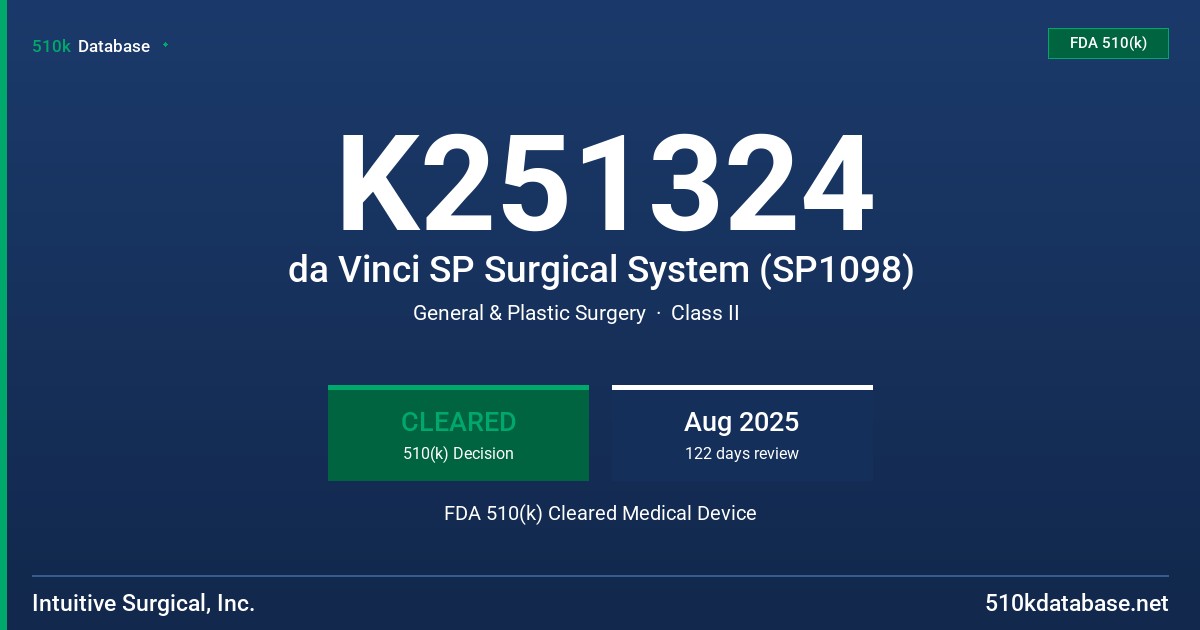 K251324 da Vinci SP Surgical System (SP1098) FDA 510(k) Cleared Medical Device