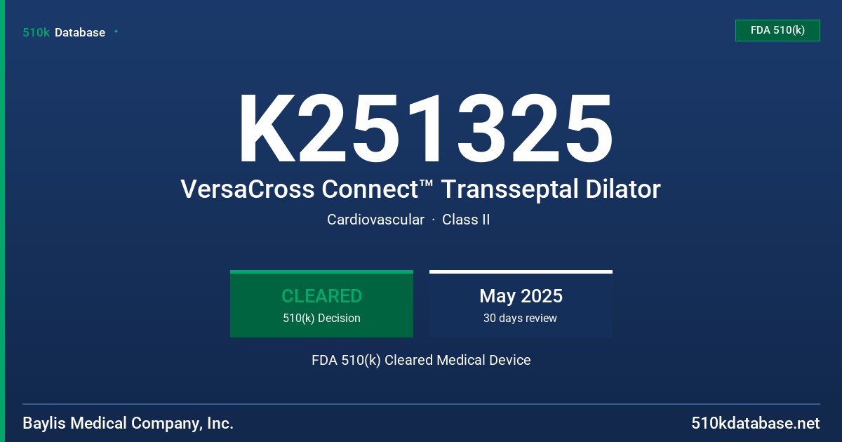 K251325 VersaCross Connect™ Transseptal Dilator FDA 510(k) Cleared Medical Device
