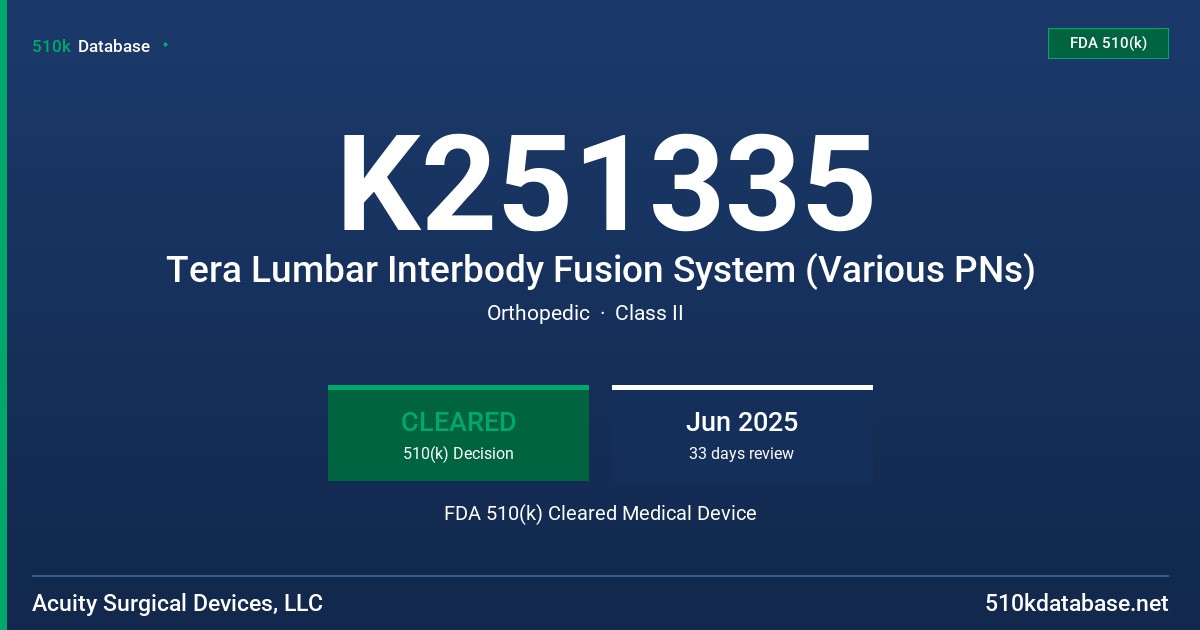 K251335 Tera Lumbar Interbody Fusion System (Various PNs) FDA 510(k) Cleared Medical Device