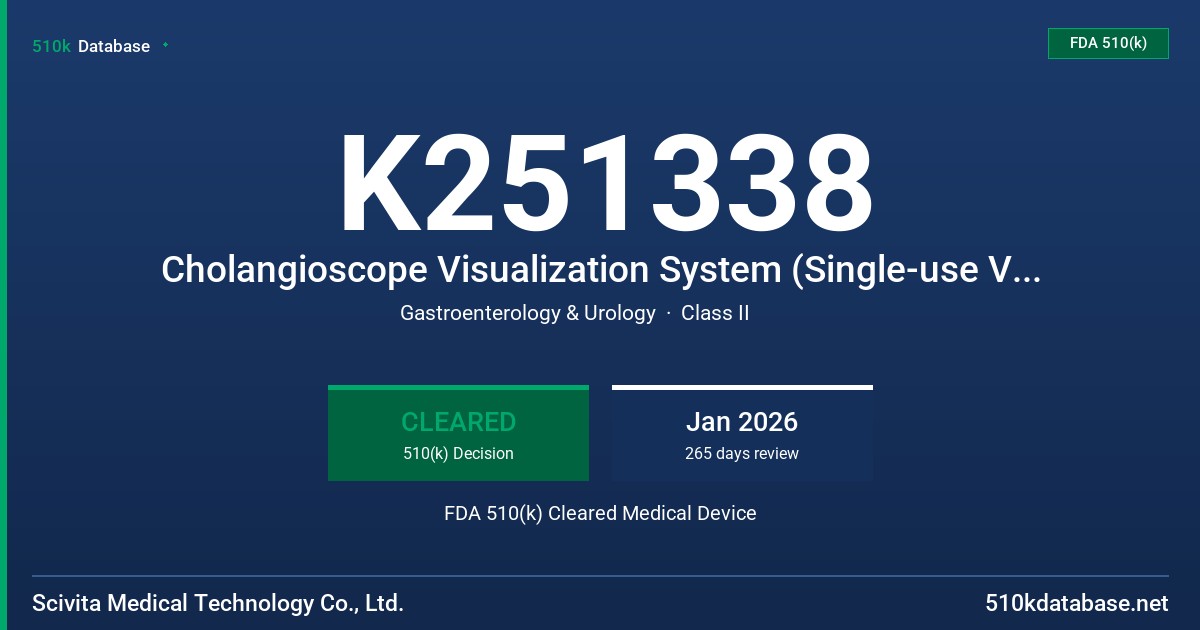 K251338 Cholangioscope Visualization System (Single-use Video Cholangioscope: SCV-P-01G, SCV-P-02G FDA 510(k) Cleared Medical Device
