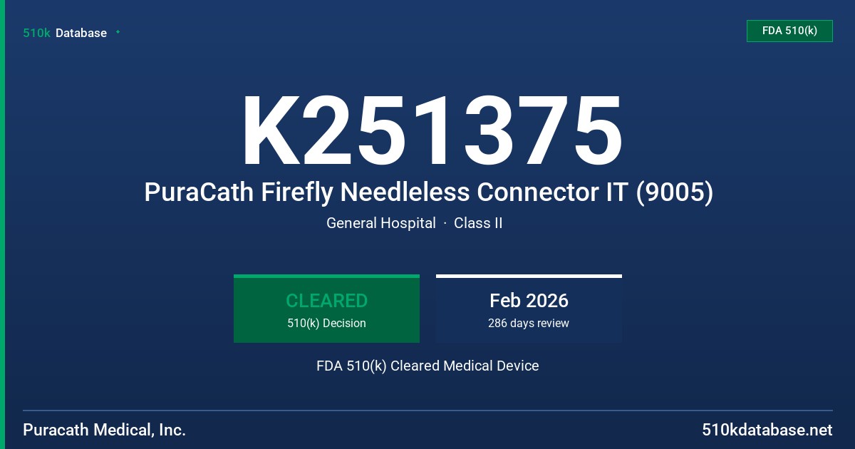 K251375 PuraCath Firefly Needleless Connector IT (9005) FDA 510(k) Cleared Medical Device
