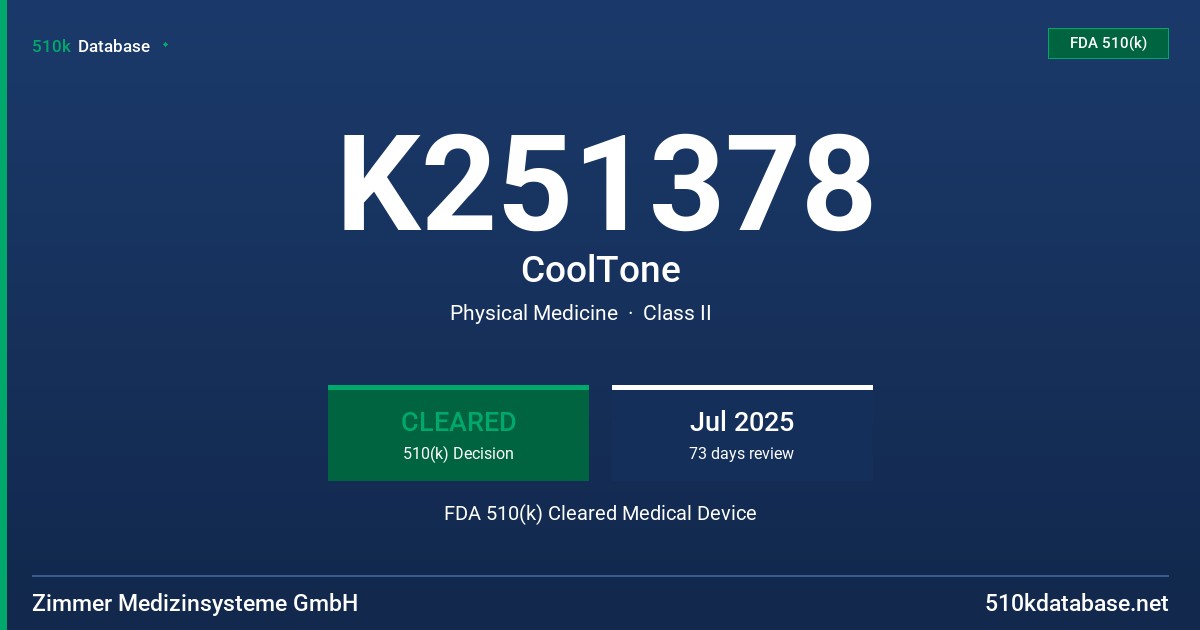 K251378 CoolTone FDA 510(k) Cleared Medical Device