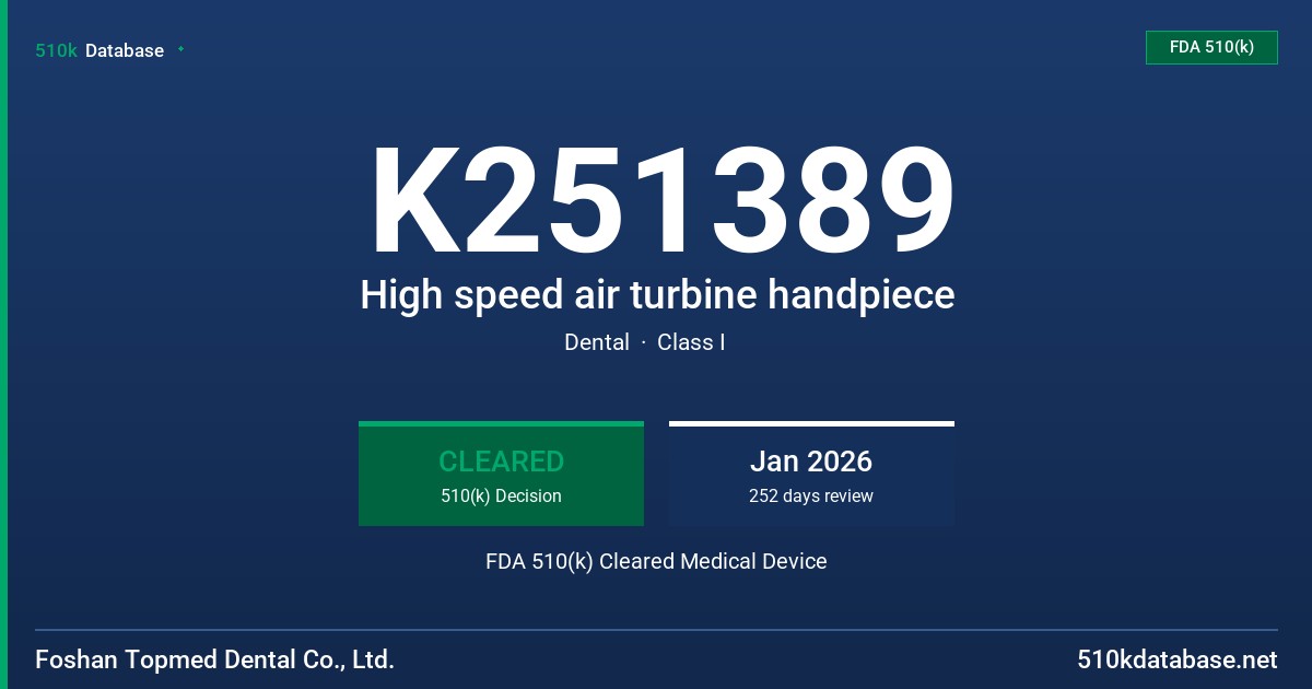 K251389 High speed air turbine handpiece FDA 510(k) Cleared Medical Device