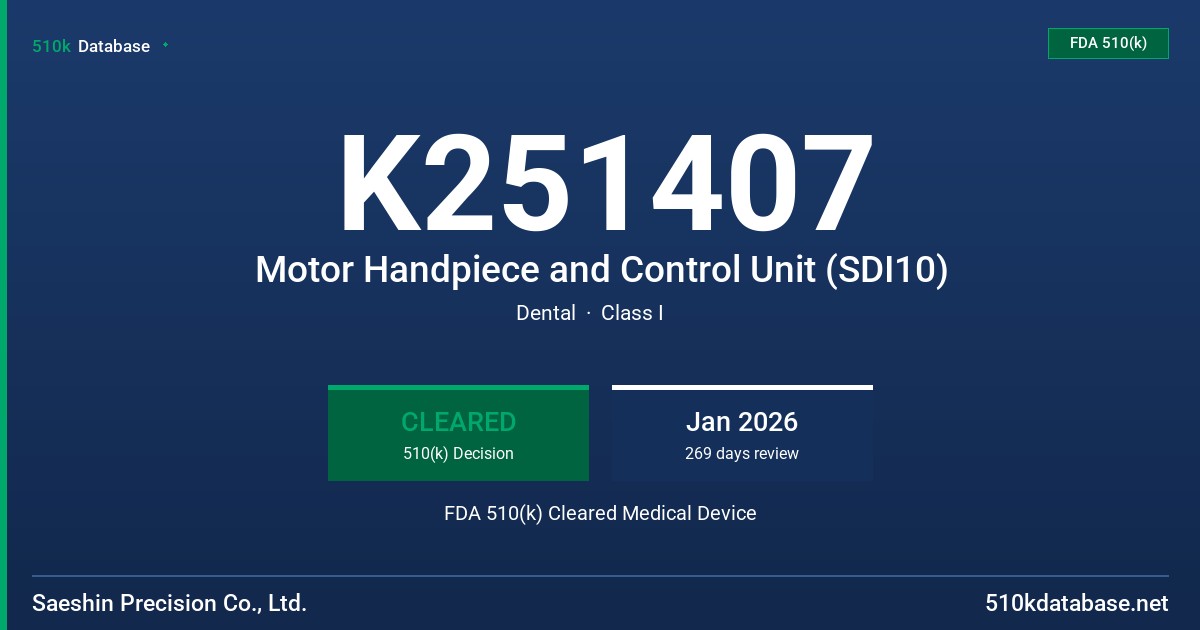 K251407 Motor Handpiece and Control Unit (SDI10) FDA 510(k) Cleared Medical Device
