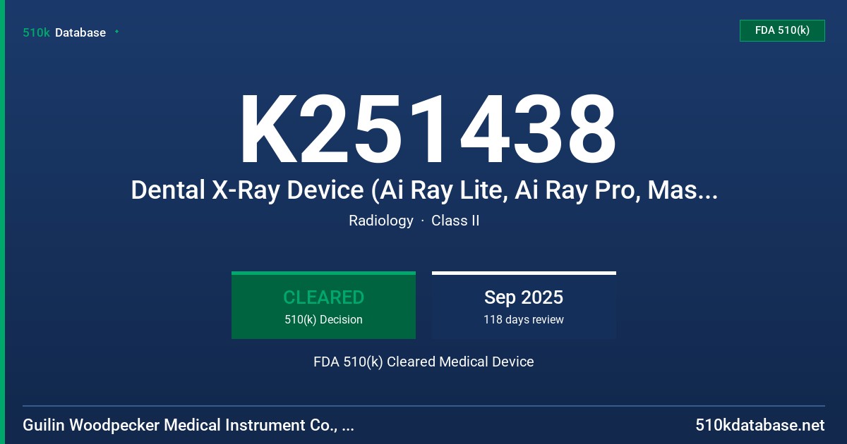 K251438 Dental X-Ray Device (Ai Ray Lite, Ai Ray Pro, Master Ray ) FDA 510(k) Cleared Medical Device