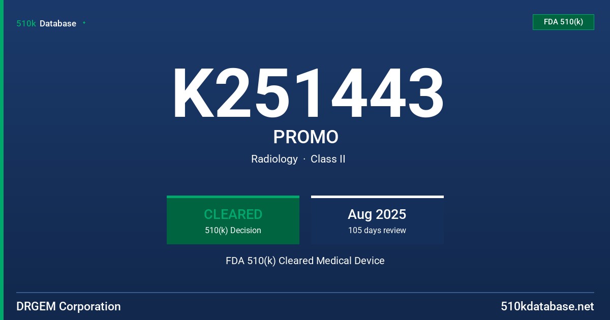 K251443 PROMO FDA 510(k) Cleared Medical Device