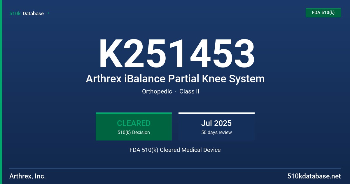 K251453 Arthrex iBalance Partial Knee System FDA 510(k) Cleared Medical Device