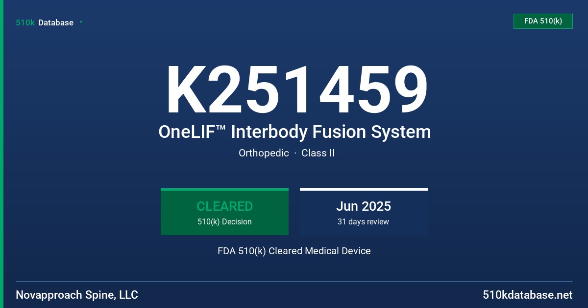 K251459 OneLIF™ Interbody Fusion System FDA 510(k) Cleared Medical Device
