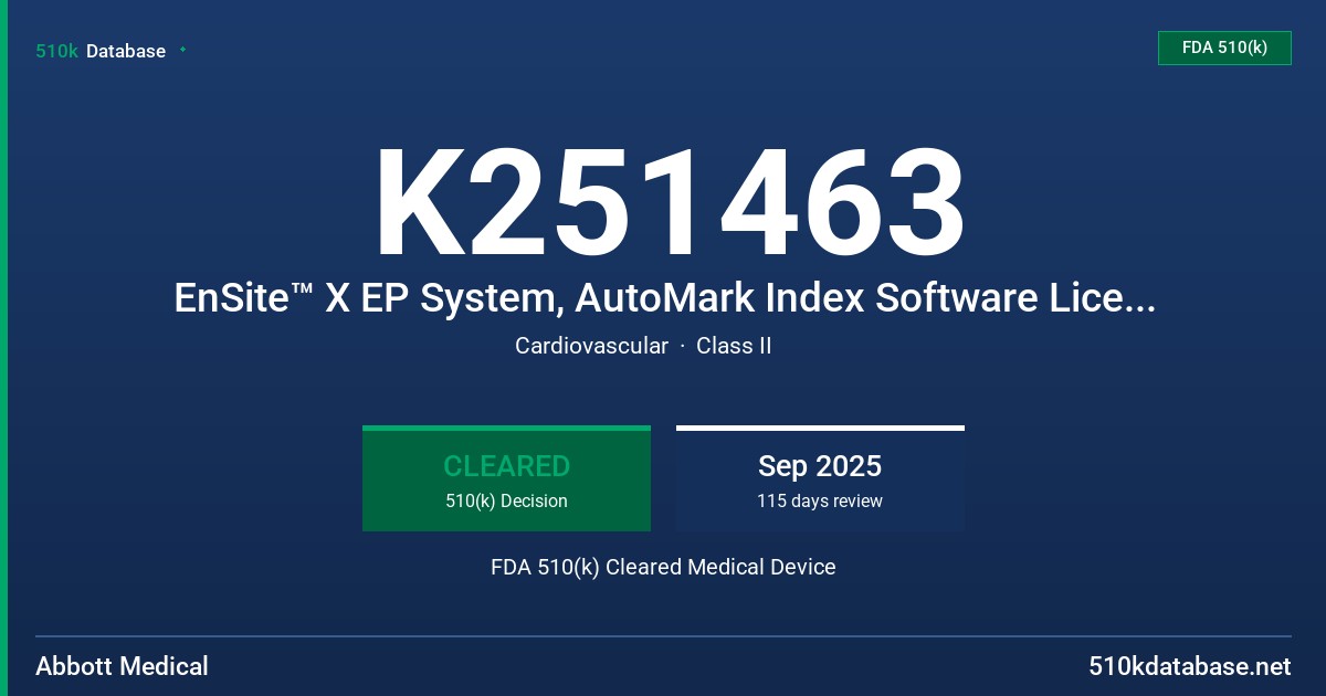 K251463 EnSite™ X EP System, AutoMark Index Software License (ENSITE-AMI-01) FDA 510(k) Cleared Medical Device